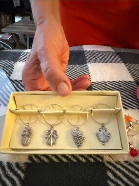 Wine Glass Charm Set with Fruit and Leaf Charms - Silver